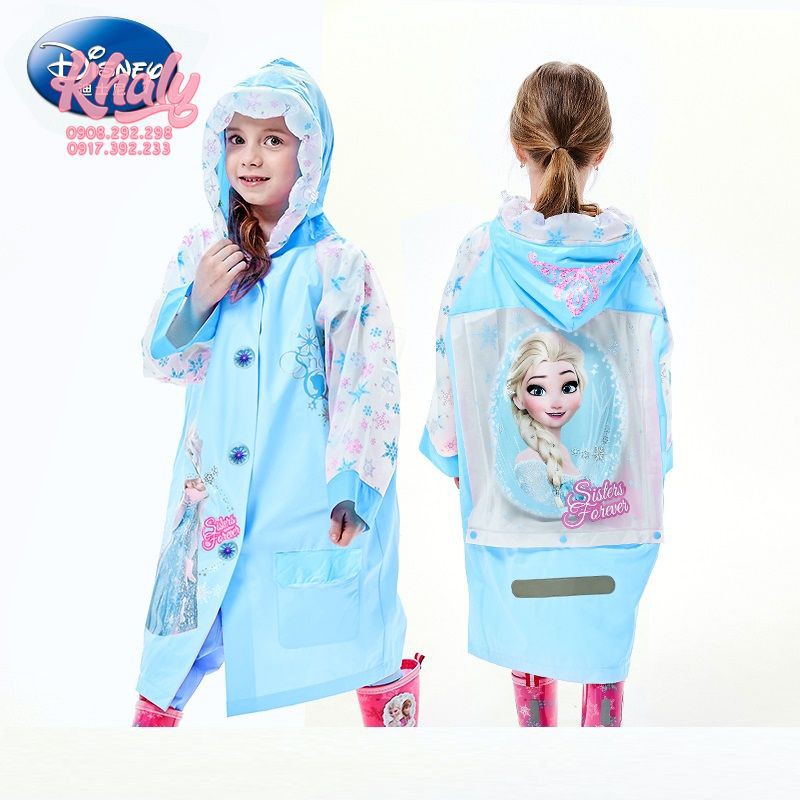 Áo mưa hình công chúa Anna, Elsa (Frozen) màu xanh cho trẻ em bé gái (S,M,L,XL,XXL) 83P4NDF86412X