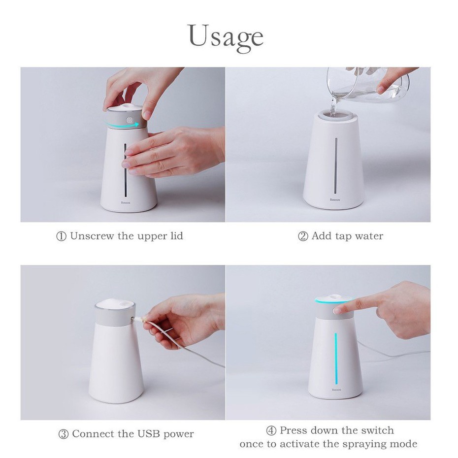 Máy phun sương, tạo ẩm, lọc không khí  380ml (Tặng kèm quạt đèn) Baseus Slim Waist humidifier