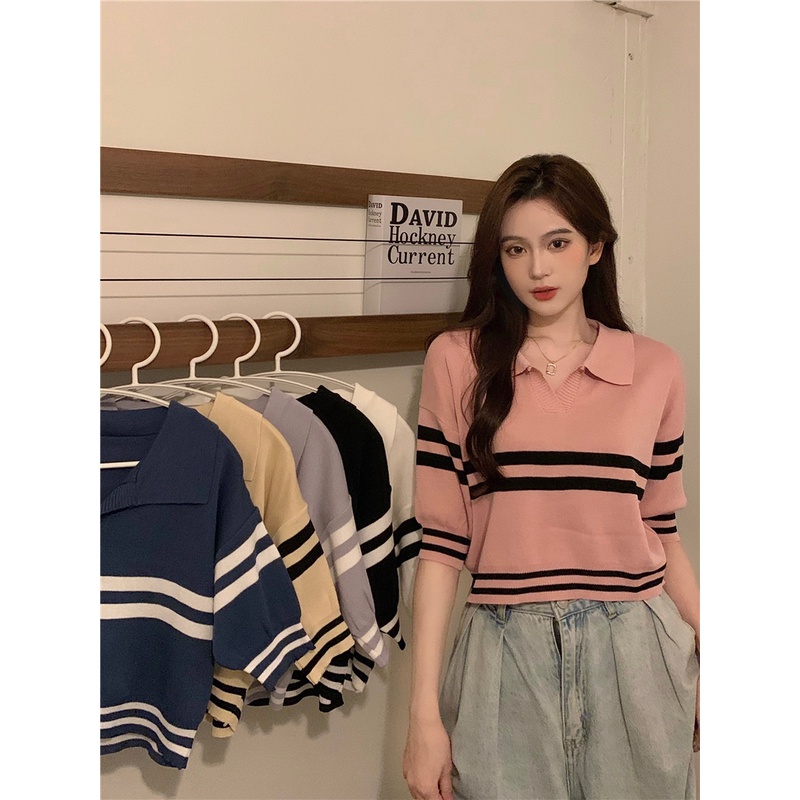 Áo thun NZN dệt kim tay ngắn cổ polo dáng rộng thời trang mùa hè cho nữ