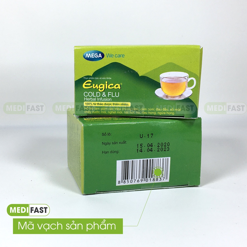 Eugica trà giải cảm - Hộp 10 gói - phòng cúm, ngạt mũi, hắt hơi, cảm lạnh từ thảo dược