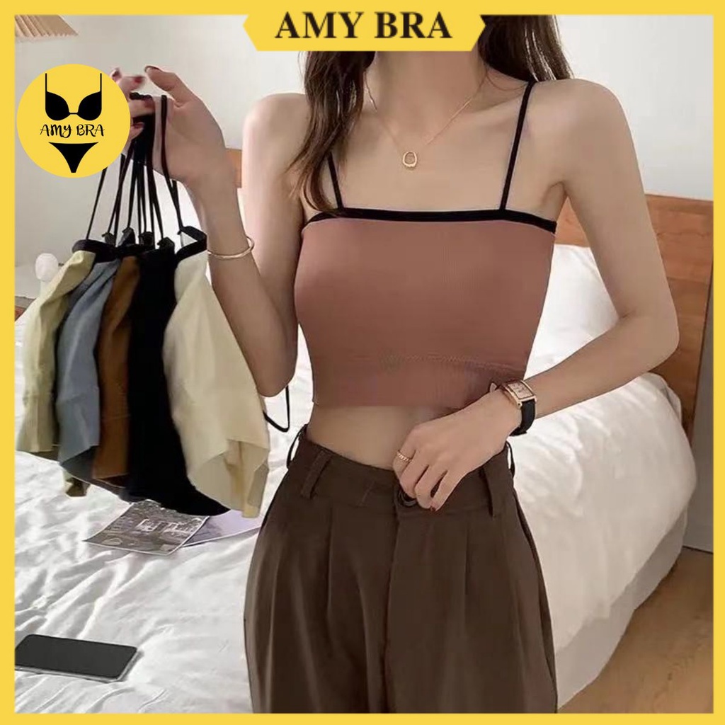 Áo Bra 2 Dây 💖 FREESHIP 💖 Áo Ngực Nữ Không Gọng - Bra Len Ôm Body Kèm Mút Mỏng AMY BRA 7716