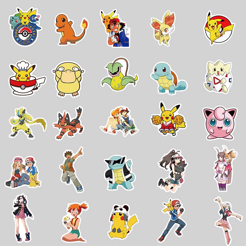 50pcs Pokémon Stickers Pikachu petsJapanese cartoon anime Stickers for Graffiti Stickers Water Cup Notebook Mobile Phone Luggage laptop toy Stickers PVC Waterproof Stickers