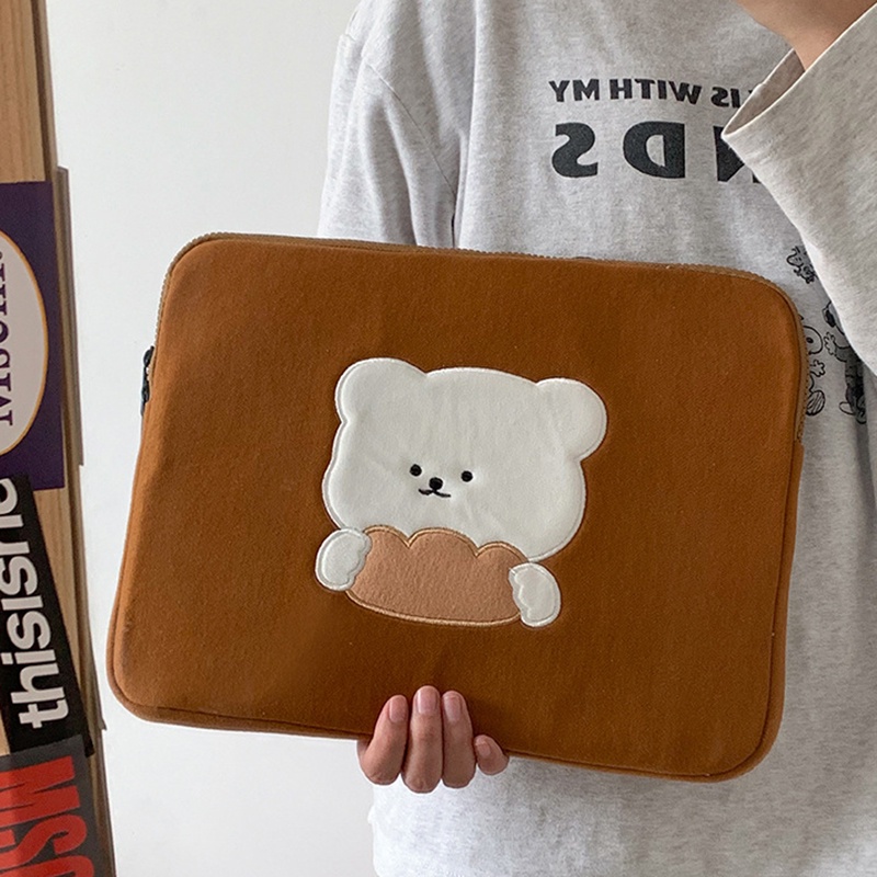Túi Xách Đựng Máy Tính In Hình Gấu Nâu Phong Cách Hàn Quốc Cho Nữ