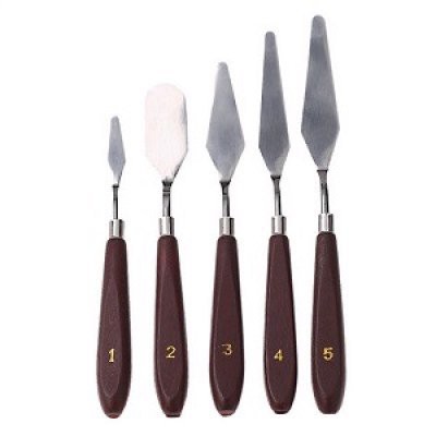 Bộ 5 dao chà láng mini cán gỗ dùng trang trí bánh kem, fondant cao cấp