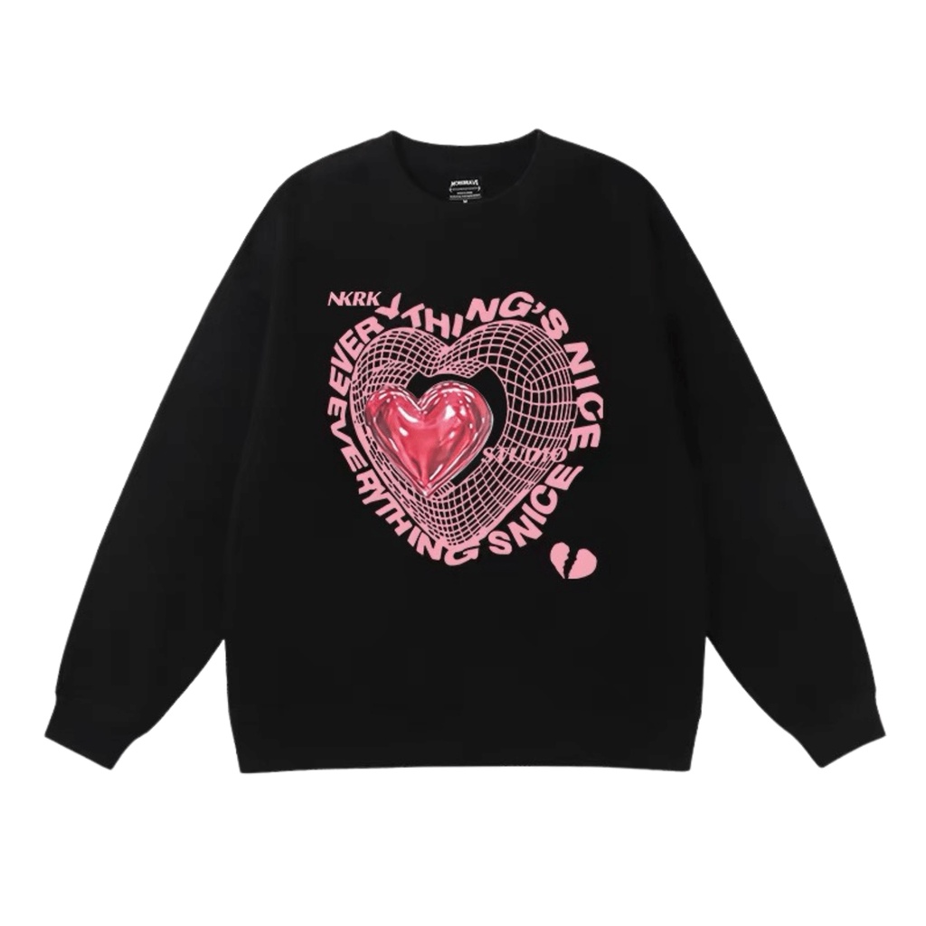 Áo Sweater Nữ Nỉ Ngoại Form Rộng Nam Nữ Unisex Dáng Oversize Hình In HEART TIM