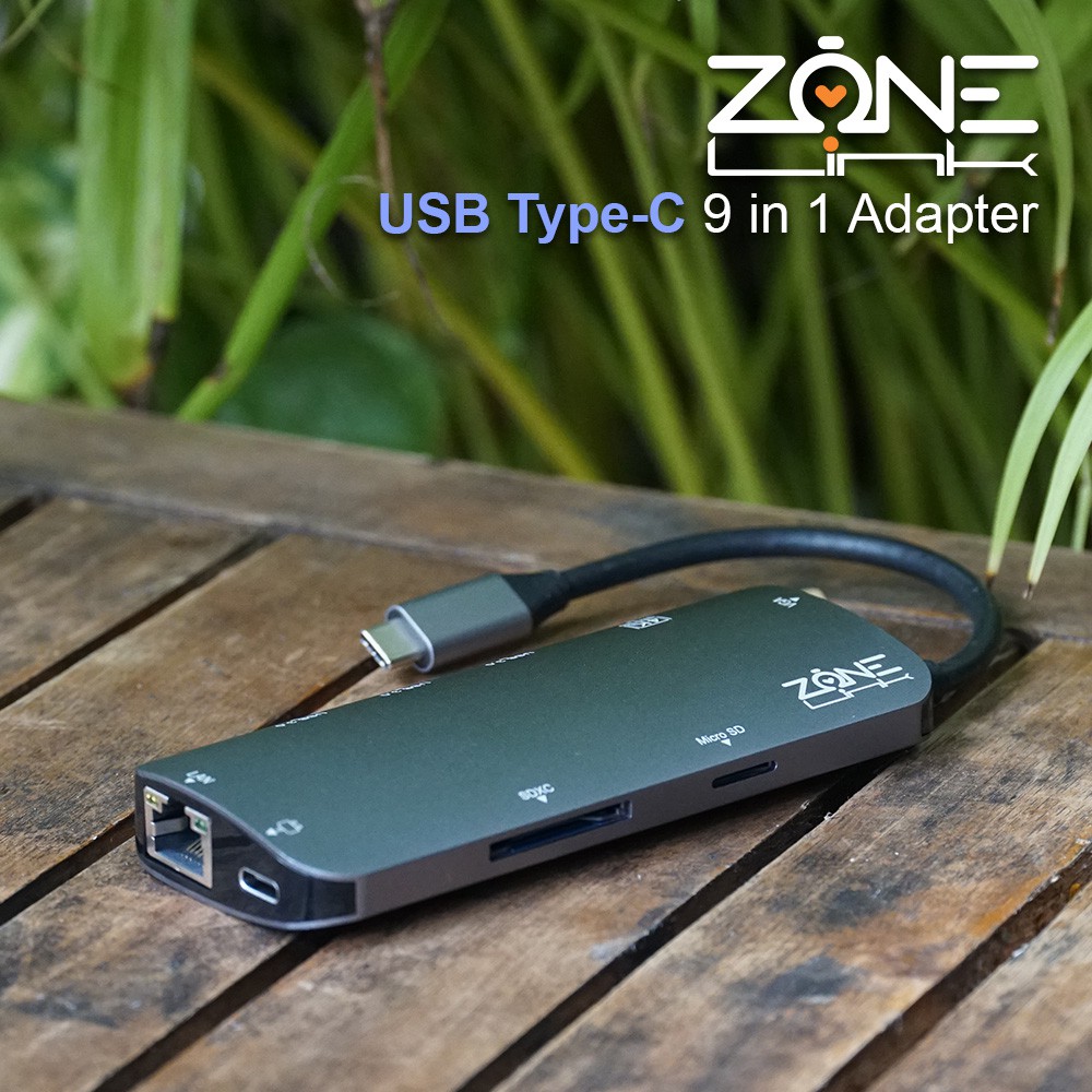 Cổng chuyển đổi USB TYpe C ZONELINK Z9IN1 (Type C to HDMI, USB, HDMI, SD, LAN)