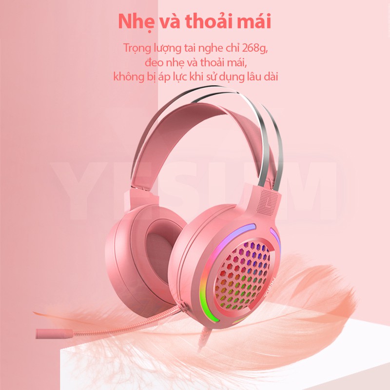 Tai nghe chơi game cổng 3.5mm tích hợp micro thiết kế tông hồng đáng yêu chất lượng cao cho nữ | BigBuy360 - bigbuy360.vn