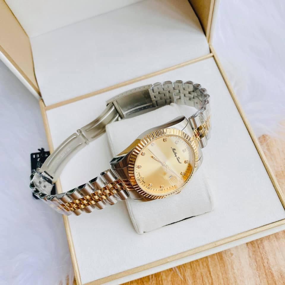 Đồng Hồ Nữ Mathey Tissot Rolly III D810BI mặt vàng dây demi