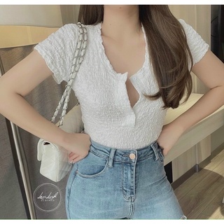 Áo thun xốp cổ tròn Phối Cúc
