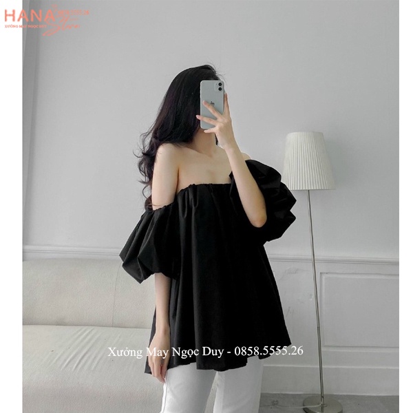 Áo trễ vai tay phồng rộng [HÀNG ĐẸP] dáng giấu quần chun ngực - Áo kiểu nữ bánh bèo tay bồng đi biển tiệc hẹn hò điệu