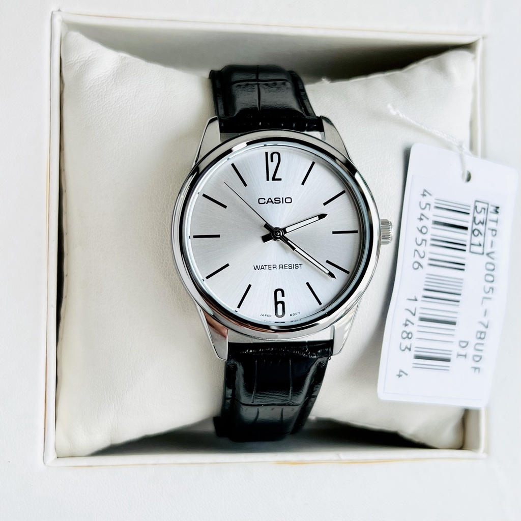 Đồng hồ Nam Casio MTP-V005L-7B, đồng hồ chính hãng, dây da đen mặt trắng