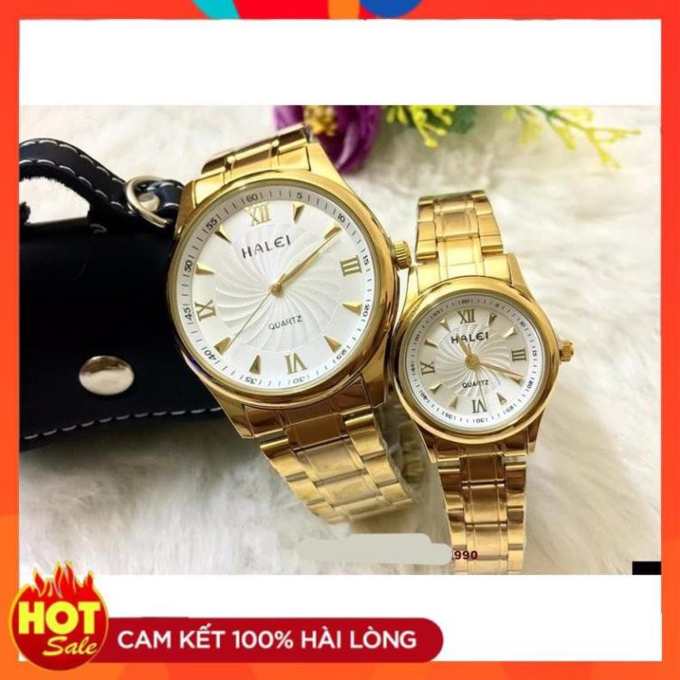 Đồng hồ cặp đôi dây thép Halei Gold platium sang trọng