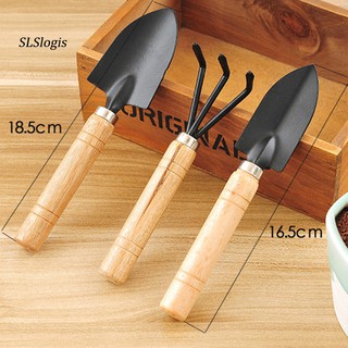 Wac 3Pcs Mini Plant Garden Gardening Tools Set with Wooden Handle Rake Shovel