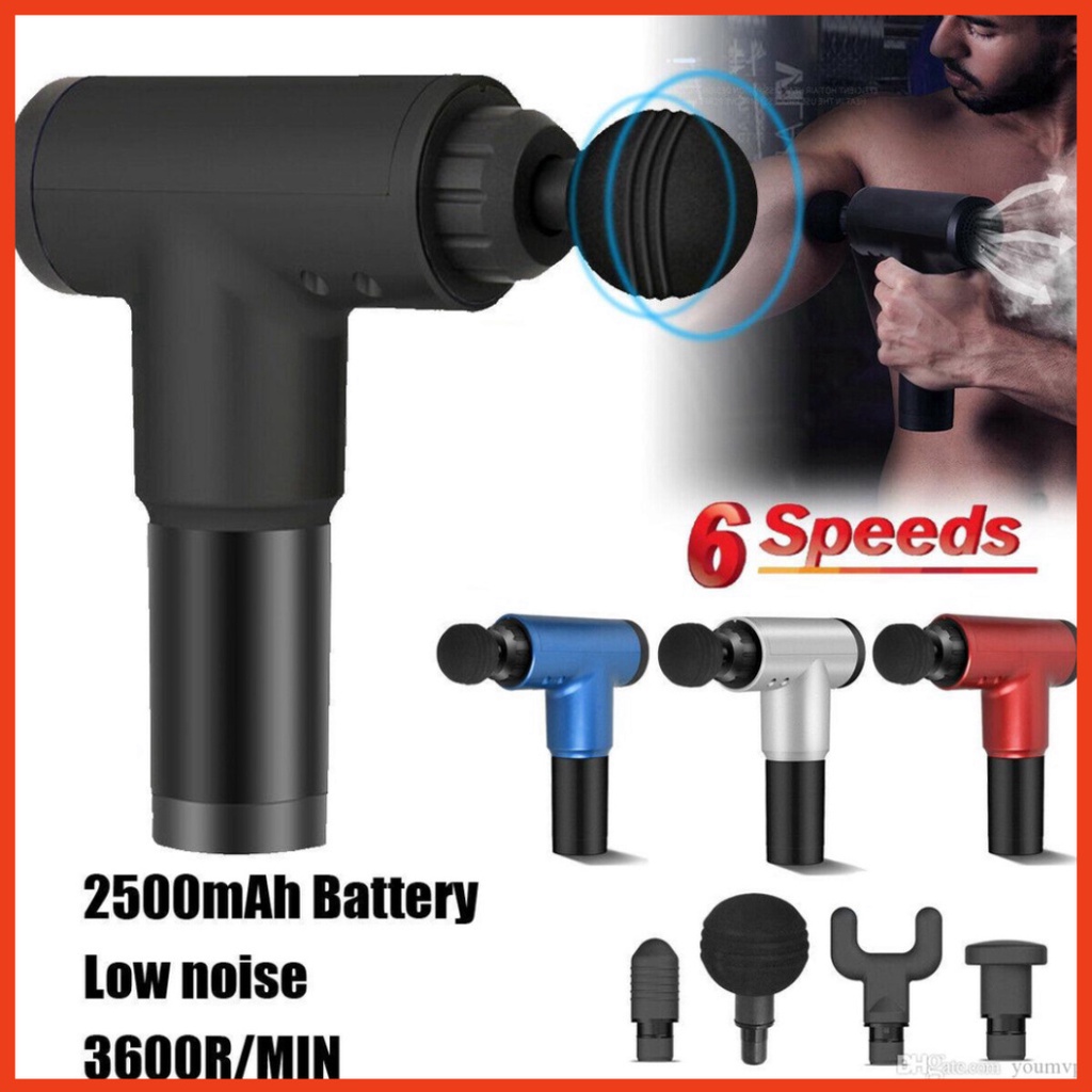 Súng Massage Cầm Tay Fascial Gun - 4 Đầu 6 Chế Độ Fascial Giảm Cơ Căng Cơ Trị Nhức Mỏi Vai Gáy - KH320