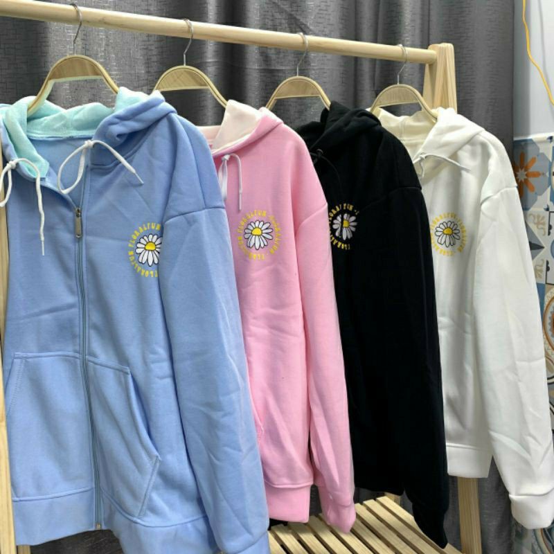 Áo khoác nỉ nữ form rộng thêu hoa cúc floral fun chất dày dặn có mũ chống nắng tốt [HÌNH THẬT]