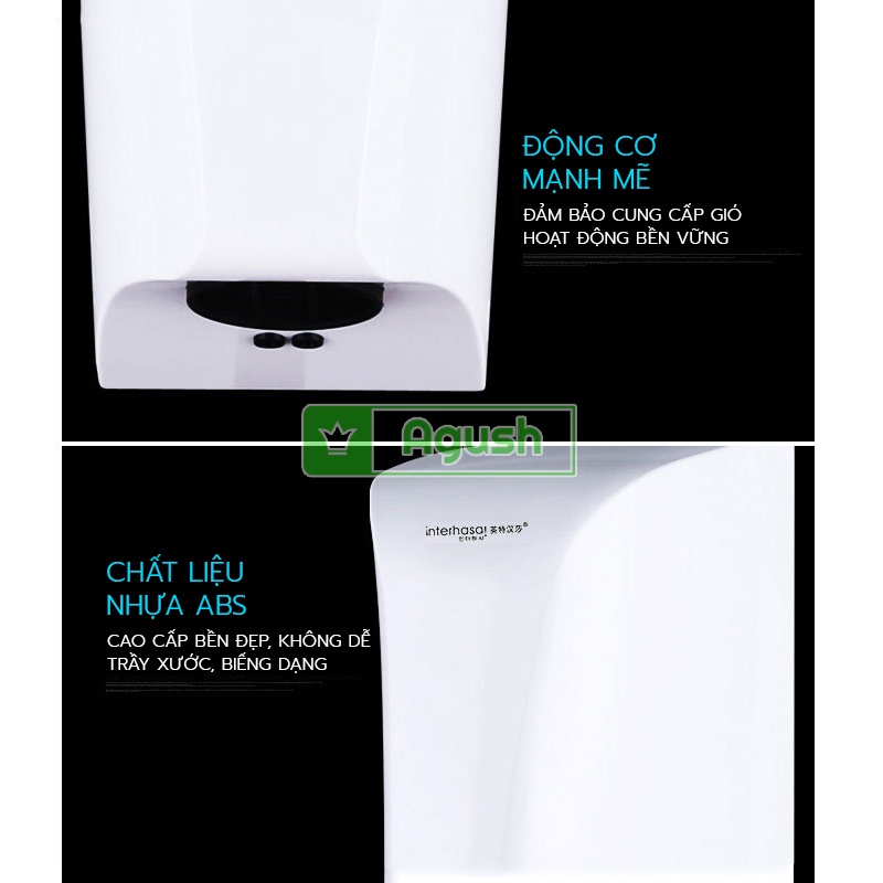 Máy sấy tay khô tự động mini chính hãng INTERHASA A-1005 cảm biến nhiệt hồng ngoại thông minh treo tường nhà tắm vệ sinh