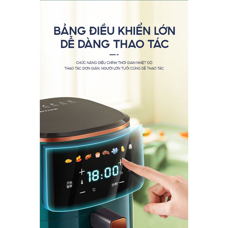 Nồi Chiên Không Dầu BIYI AF-311 4.5L 1500W - Lòng nồi hợp kim nhôm phủ chống dính - Tay cầm cách nhiệt - BH 12 Tháng