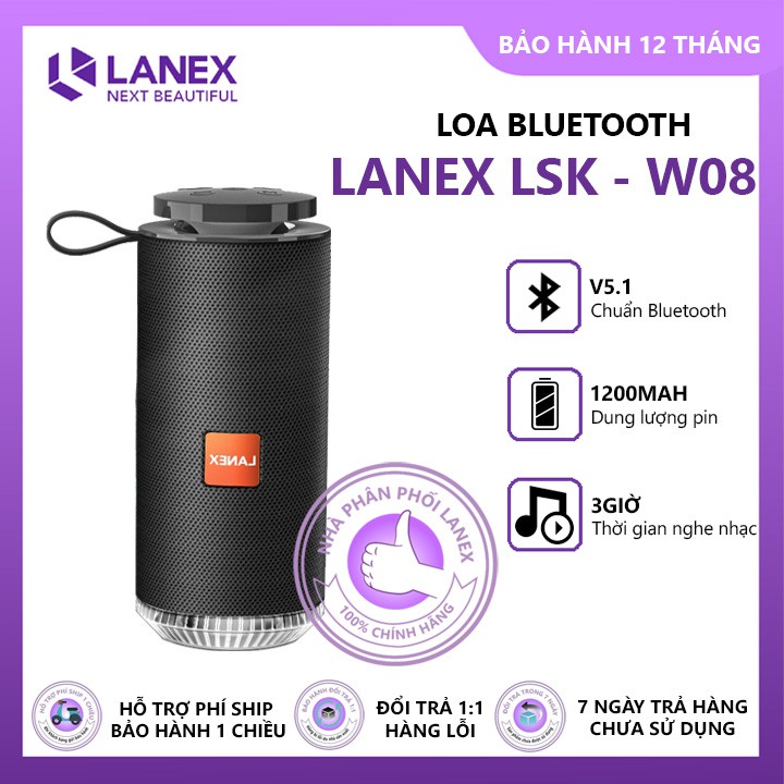 Loa Bluetooth LANEX LSK-W08 Black/Camou Flage (5W, v5.1) âm thanh cực hay bảo hành 12 tháng 1 đổi 1