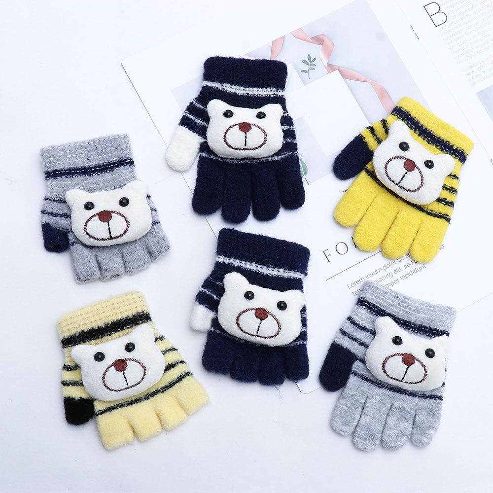 Găng tay dệt kim dày họa tiết hoạt hình giữ ấm mùa thu đông nhỏ gọn cho bé