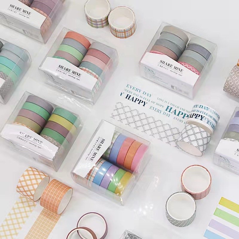 Hộp 10 washi tape - Hộp 10 băng keo giấy trang trí sổ/phụ kiện