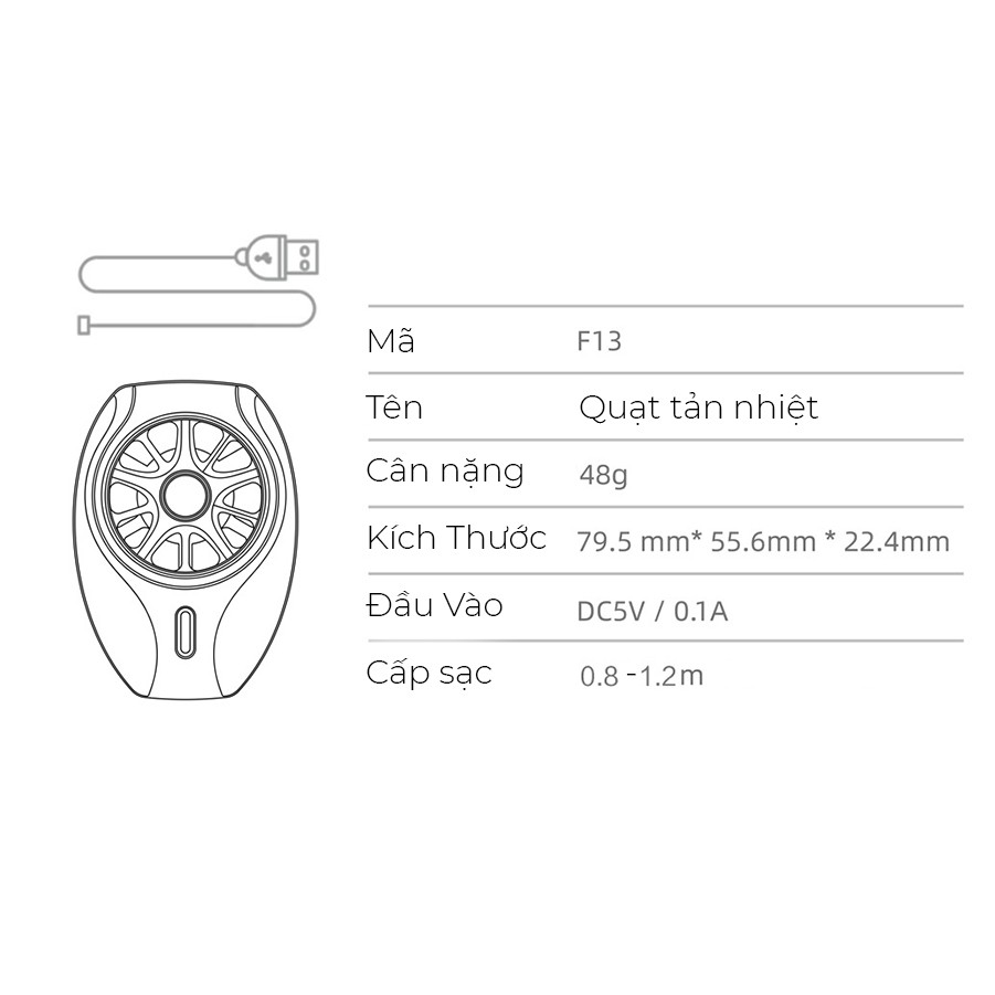 Quạt Tản Nhiệt Điện Thoại Chơi game F13 Cao Cấp - Thiết kế bo tròn tinh tế
