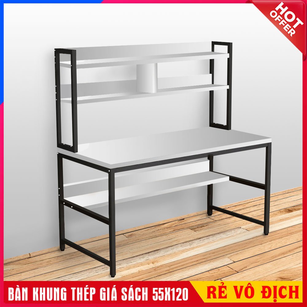 Bàn làm việc đa năng kèm kệ sách, chất liệu bằng gỗ MDF đẹp chất lượng cao dày 17mm,lắp ráp dễ dàng vận chuyển