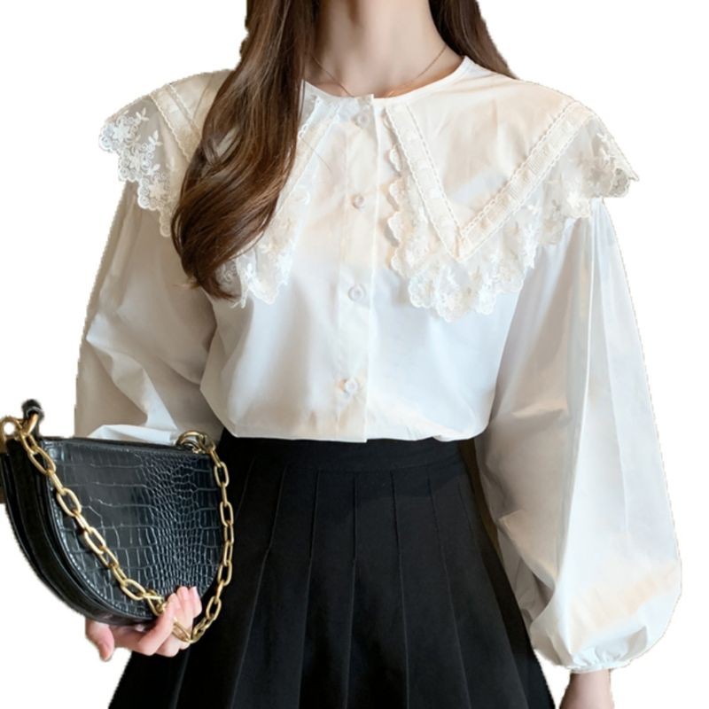 áo sơ mi cổ sen viền ren ulzzang ảnh thật