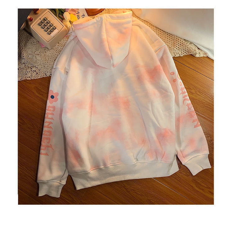 Áo Hoodie Dày Dặn Nhuộm Màu Hồng Hình Gấu Dễ Thương Phong Cách Nhật Bản Cho Nữ