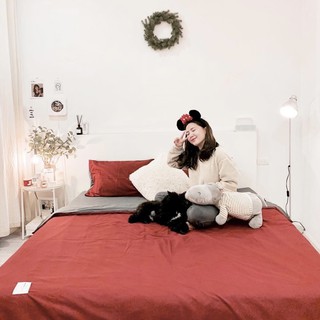 Set chăn ga gối cotton đũi: đỏ đen