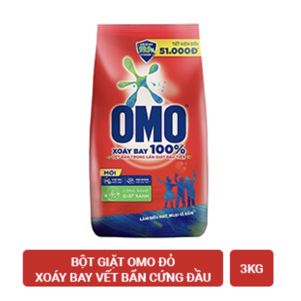 Bột Giặt Omo Đỏ Xoáy Bay Vết Bẩn 3Kg