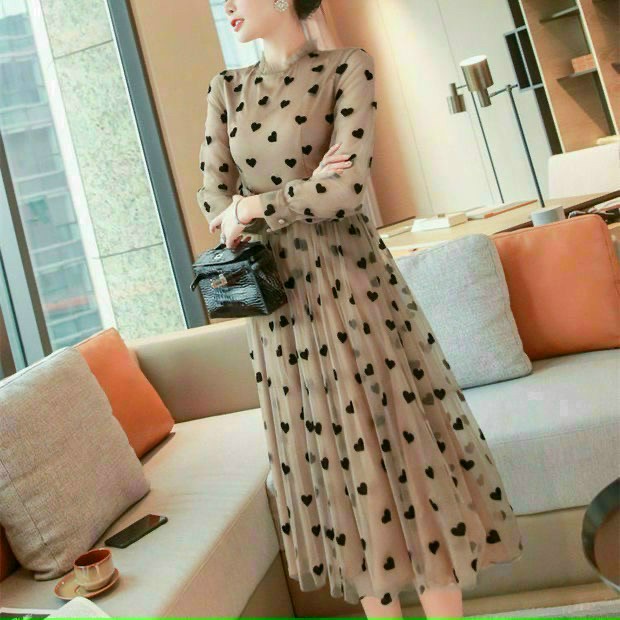Đầm Xòe Cổ tròn Họa Tiết Bi Kết Nơ Eo BY4539