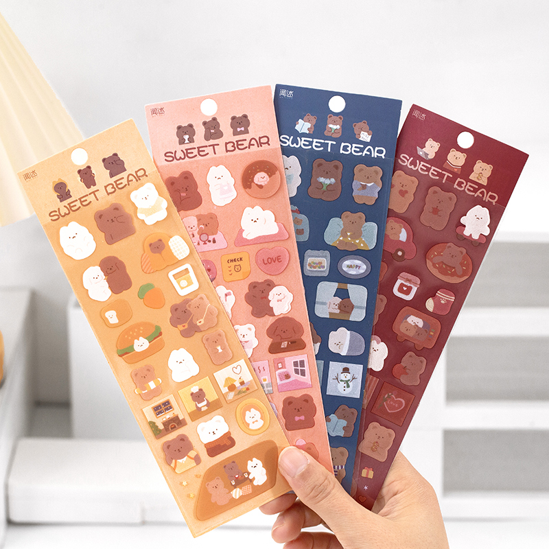 Flowertree Sticker Set 2 tờ nhãn dán họa tiết gấu ngọt ngào trang trí nhật kí