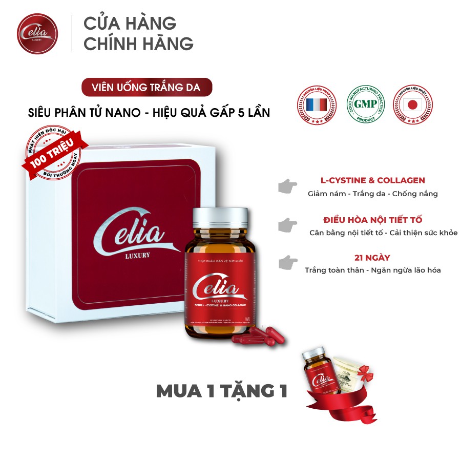 Viên Uống Trắng Da Toàn Thân Celia Luxury Công Nghệ Nano Siêu Phân Tử Giảm Nám Trắng Da Chống Nắng Hiệu Quả Gấp 5 Lần