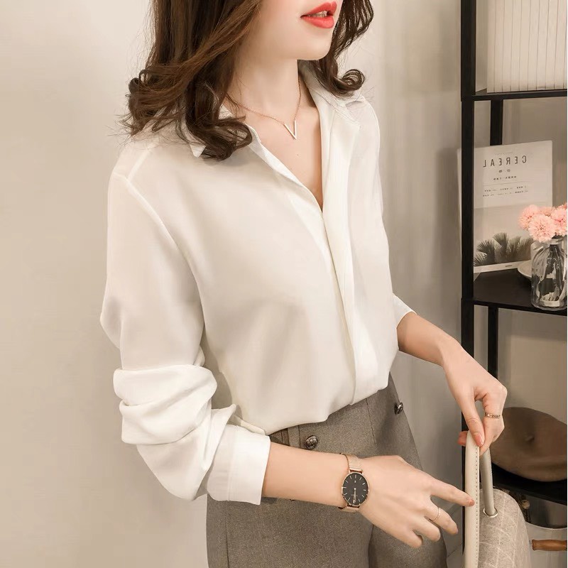 Áo sơ mi nữ dài tay bigsize 87kg _ Áo công sở phong cách Hàn Quốc SM79