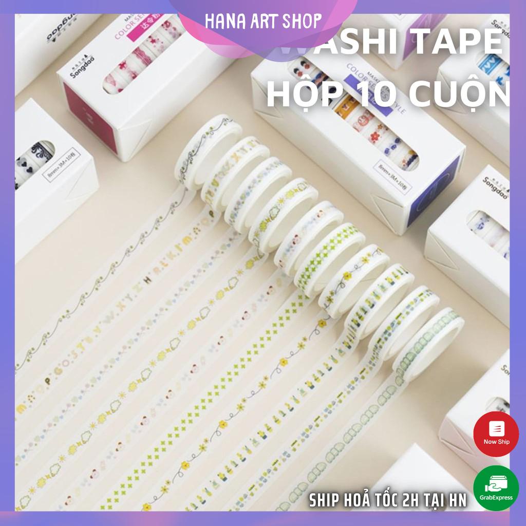 Washi tape Hộp 10 cuộn - Băng dính giấy trang trí - Color Series Style