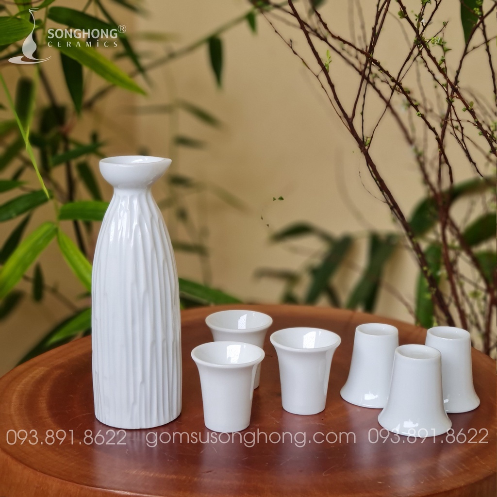 Bộ Bình Sứ SK-02 Uống Rượu Sake - Soju Độc Đáo | Sứ Trắng Thấu Quang Cao Cấp | Sáng Bóng Cực Đẹp