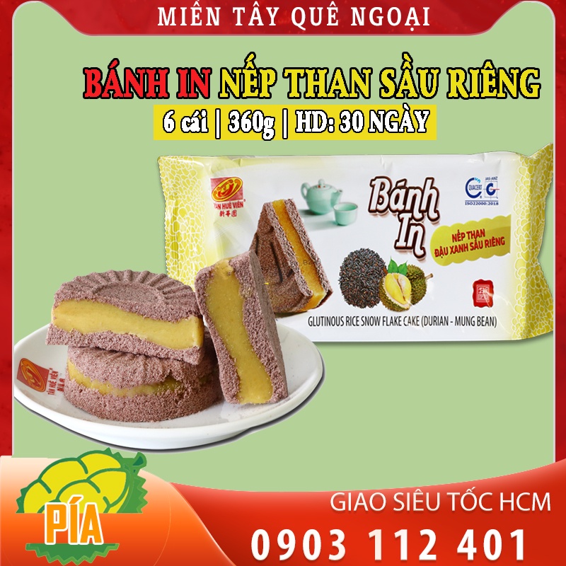 BÁNH IN NẾP THAN SẦU RIÊNG - TÂN HUÊ VIÊN - Bịch 360g có 6 bánh tròn đóng gói riêng