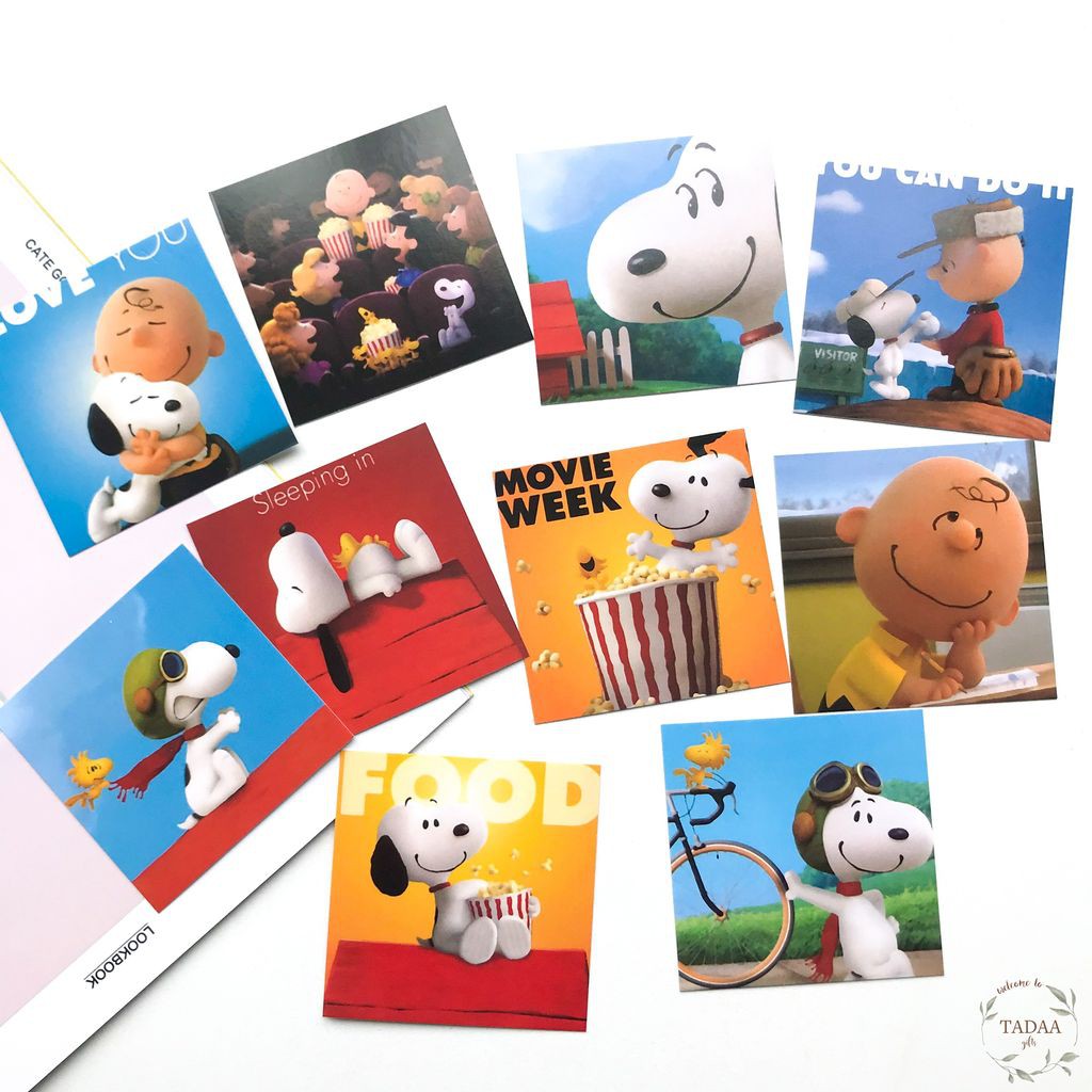 Set 10 postcard hoạt hình Snoopy và cô gái dễ thương trang trí