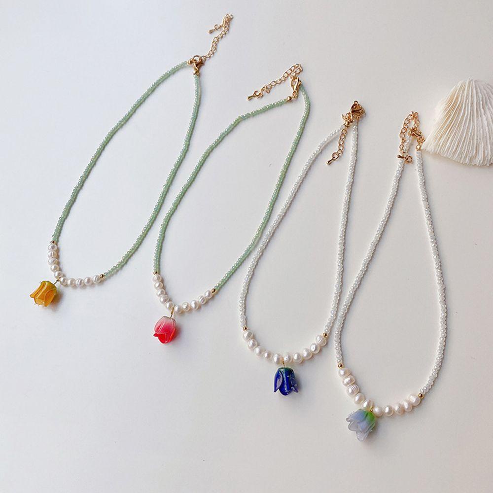 Vòng Cổ Chuỗi Hạt Mặt Hoa Tulip Sáng Tạo Cho Nữ