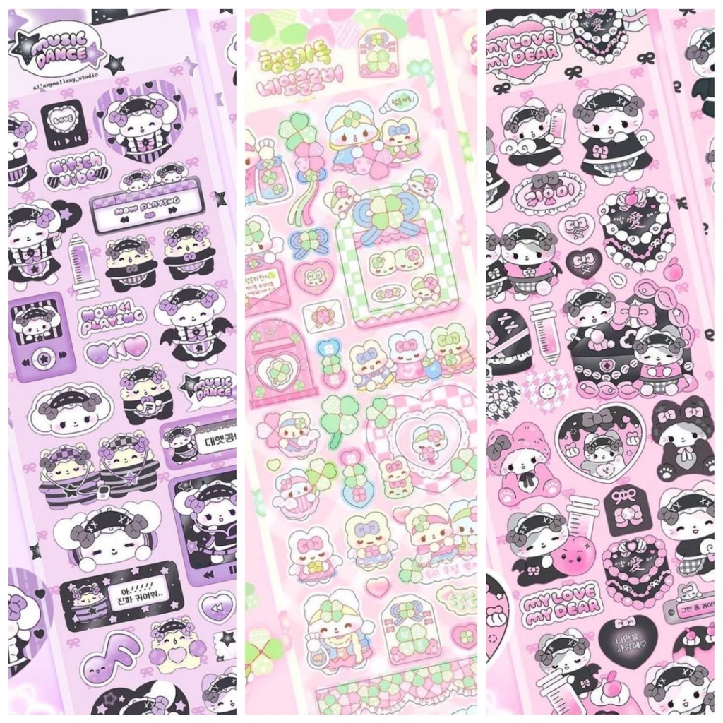 Peach 1Pcs Cute Korean cartoon girl stickers Shining laser Journal Scrapbook Decor Sticker