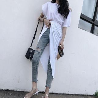 Đầm Midi tay ngắn xẻ tà phong cách Hàn Quốc