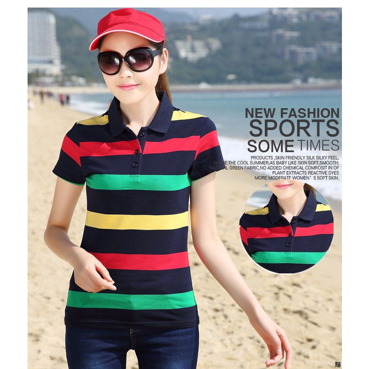 Áo Thun Ngắn Tay Họa Tiết Kẻ Sọc Thời Trang Mùa Hè Cho Nữ