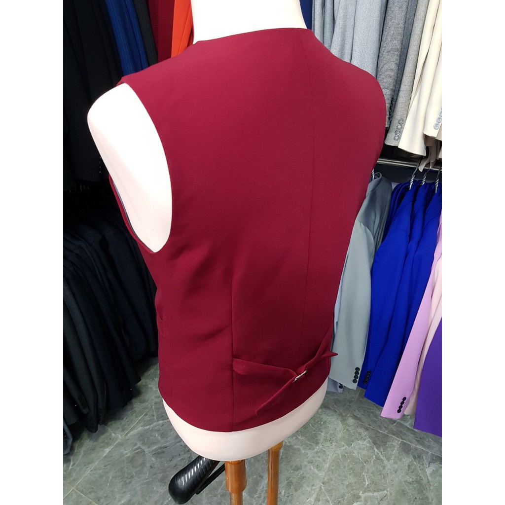 Áo gile nam ôm body màu đỏ đô mềm mịn + nơ đen