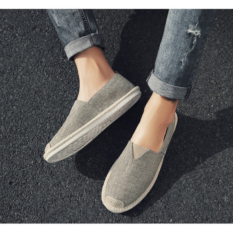 Slip on nam - Giày lười vải nam cao cấp - Vải bố màu rêu xám, mũi cói - Mã SP 2905 (có size 44)