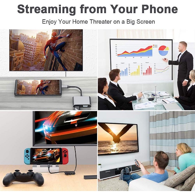 Bộ cáp chuyển đổi tín hiệu từ chân Typec sang HDMI+VGA+USB3.0 chất lượng cao 4K kết nối ti vi máy chiếu Type-c to HDMI