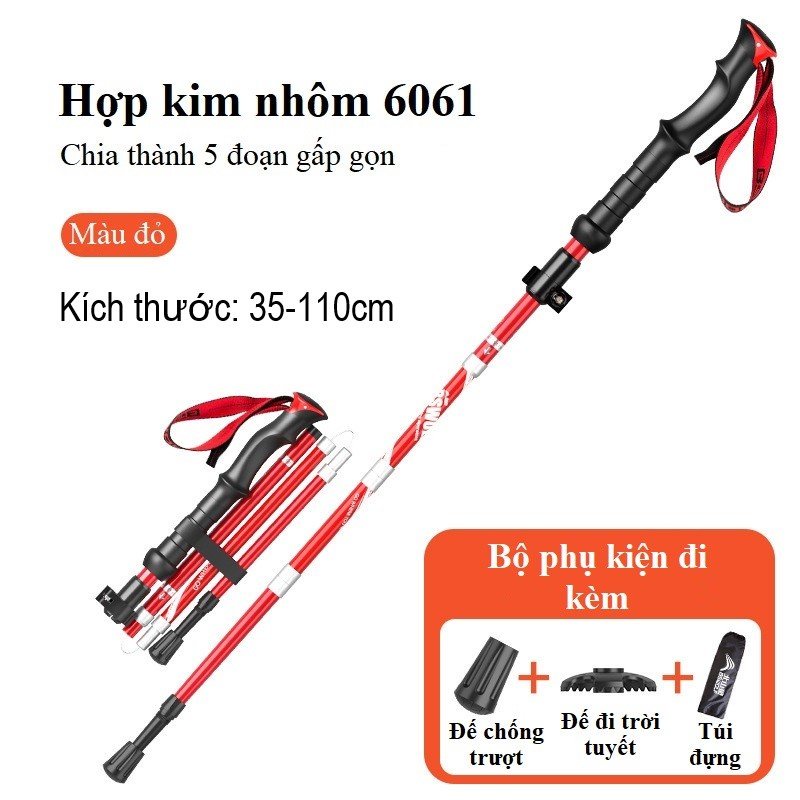 Gậy leo núi trekking BSWOLF DL015 gấp khúc dùng du lịch, phượt, dã ngoại đa năng dành cho nam và nữ