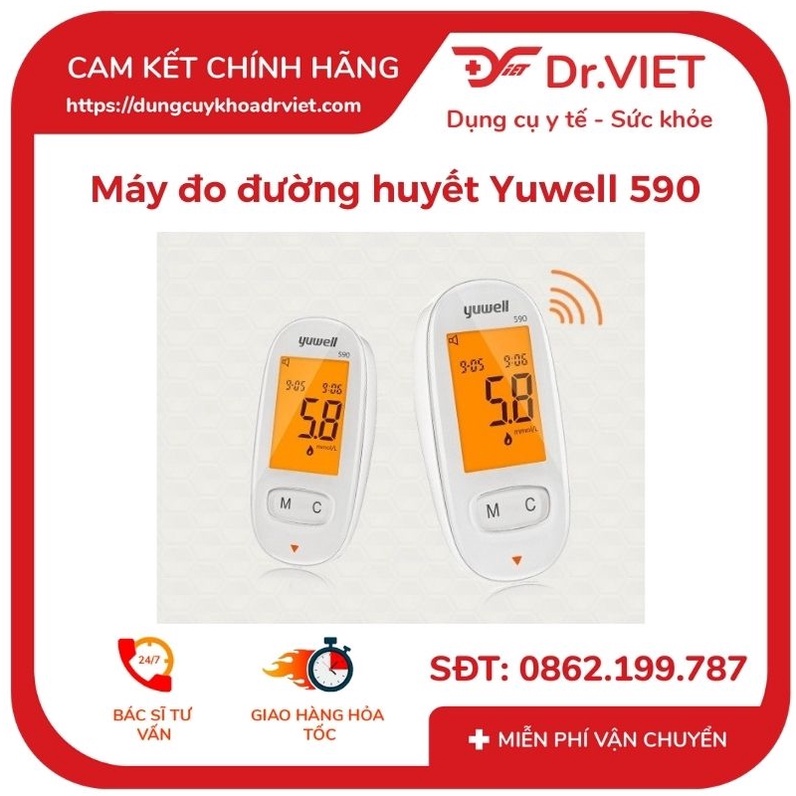 MÁY ĐO ĐƯỜNG HUYẾT YUWELL 590 - BẢO HÀNH TRỌN ĐỜI + TẶNG 60 QUE VÀ 60 KIM, THAO TÁC ĐƠN GIẢN, ĐỘ CHÍNH XÁC CAO - DRVIET