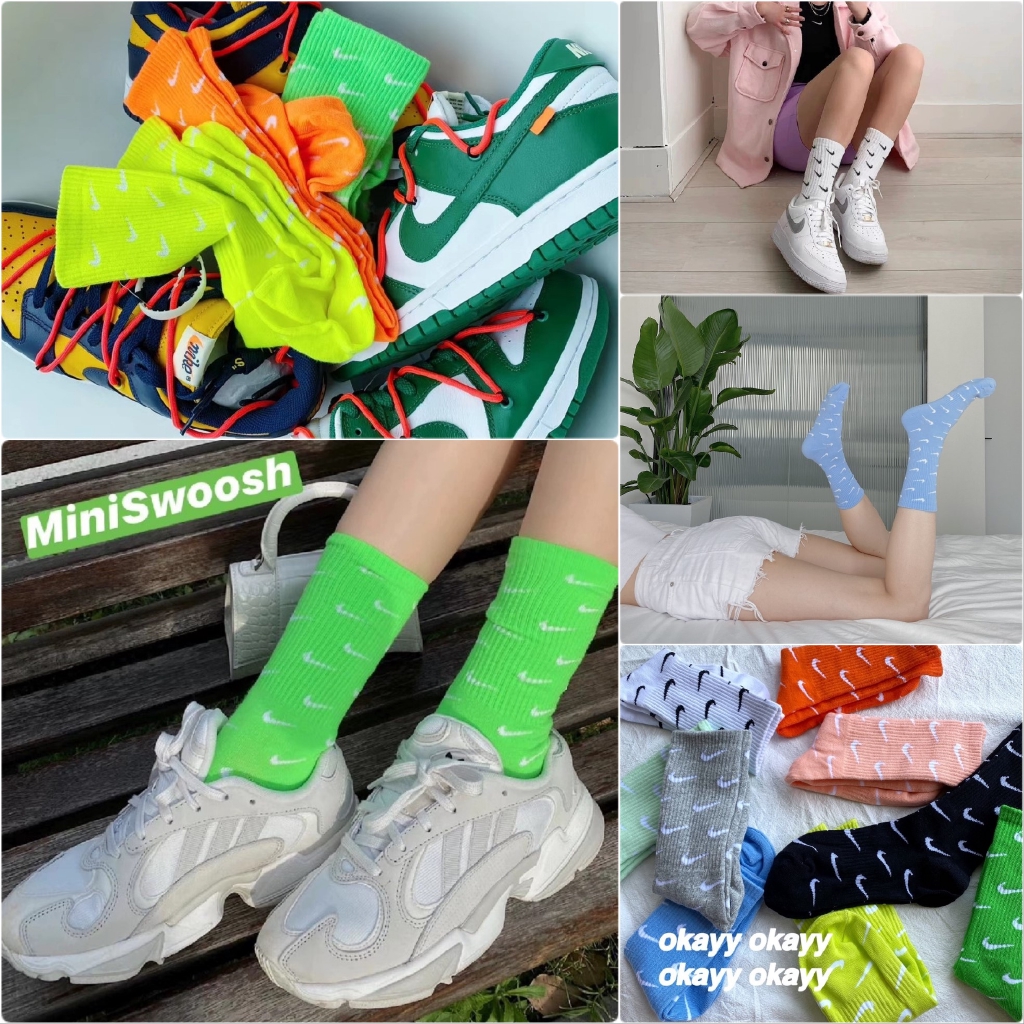 Tất Vớ Cổ Cao Nike Socks BIYIFI Miniswoosh in Logo Nhiều Móc Chuẩn Màu Candy Tất Vớ Cổ Cao Macaron Miniswoosh