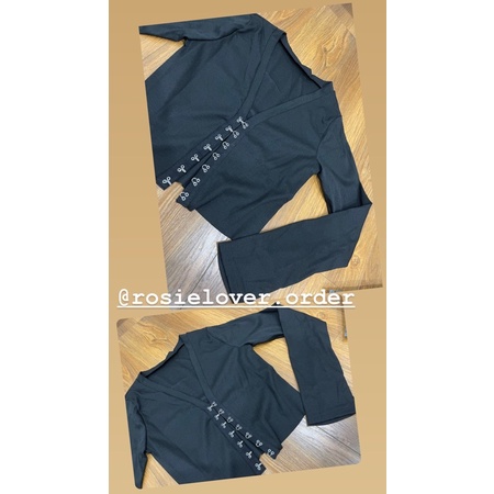 Áo croptop kiểu nữ tay dài ôm sát body thun gân cúp ngực trơn đen - Order taobao quảng châu