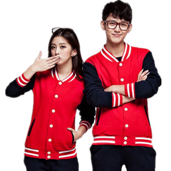 New couple Men's and women's sweaters Student wearing baseball jacket